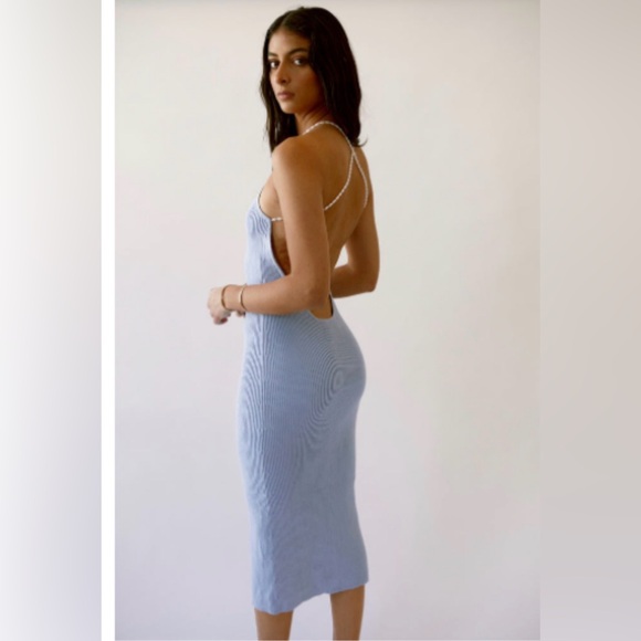 Musier Paris Dresses & Skirts - Musier Paris Light Blue Ribbed Midi Dress
